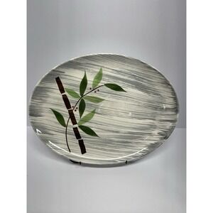 STETSON RIO Green Gray Bamboo Platter 13" Ceramic 50's USA MCM